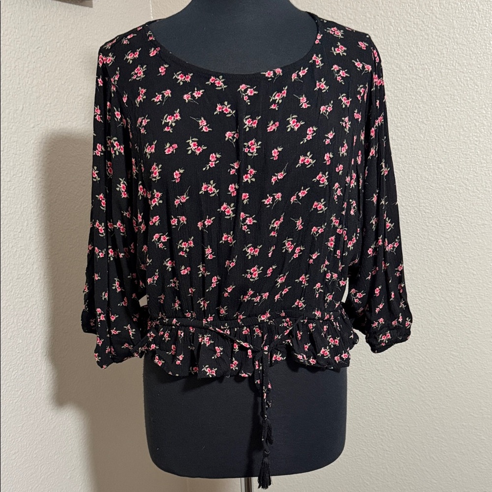 Floral Black and Pink Women's Top